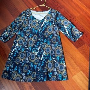 Never worn navy blue-multi color medium no name quarter length sleeve dress